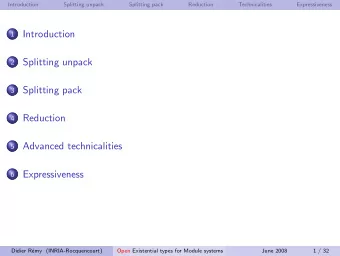 Introduction  1  Splitting unpack  2  Splitting pack  3  Reduction  4  Advanced technicalities  5