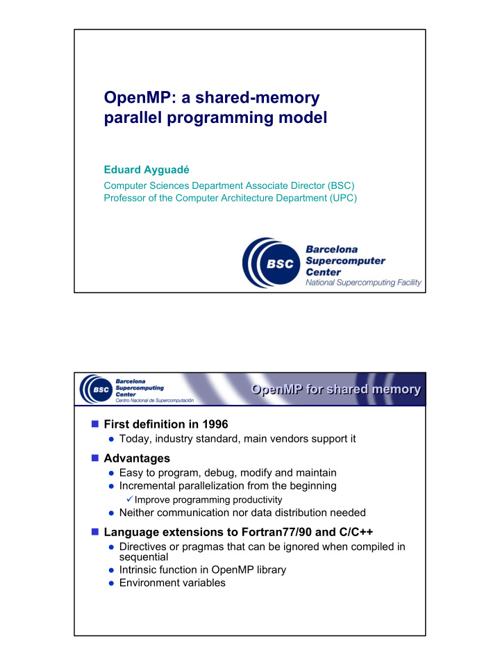 openmp a shared memory parallel programming model