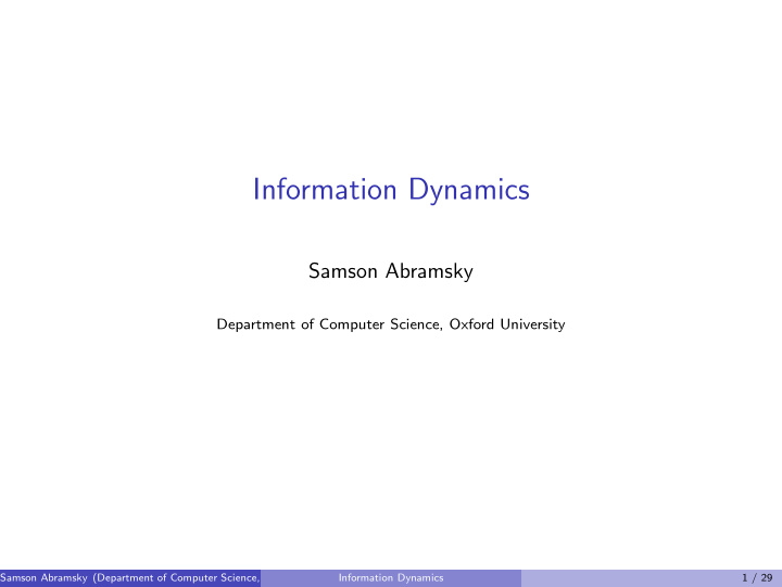 information dynamics