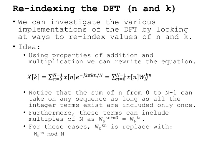 re indexing the dft n and k