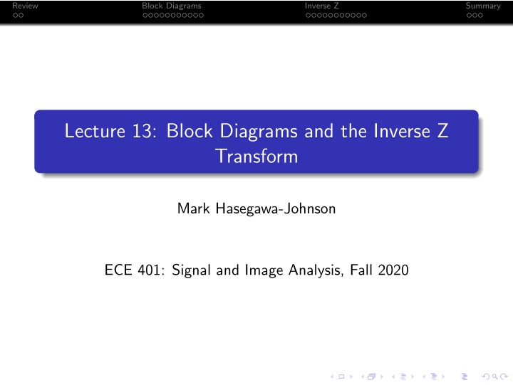 lecture 13 block diagrams and the inverse z transform