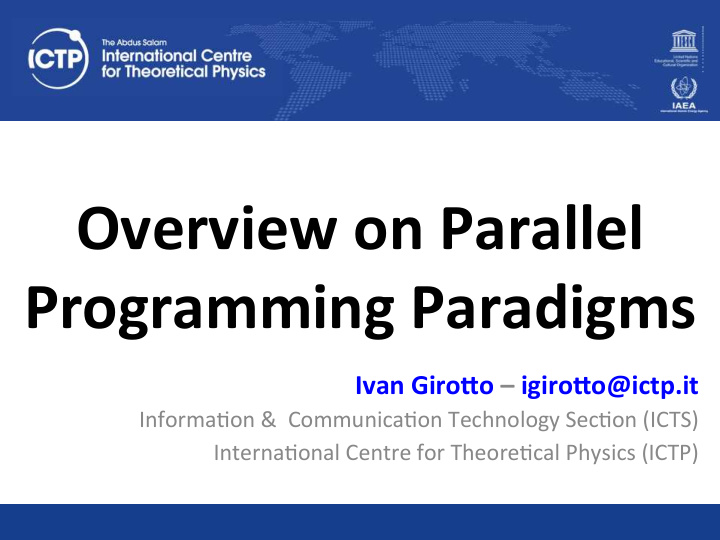 overview on parallel programming paradigms