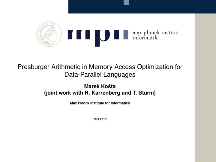 presburger arithmetic in memory access optimization for