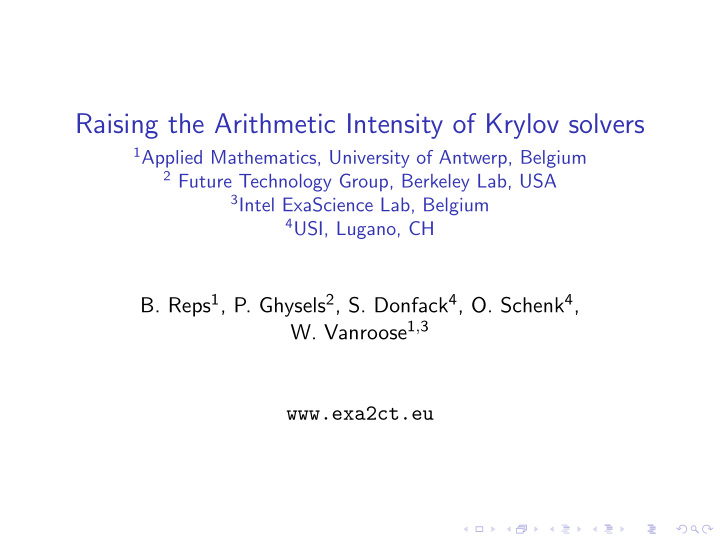 raising the arithmetic intensity of krylov solvers