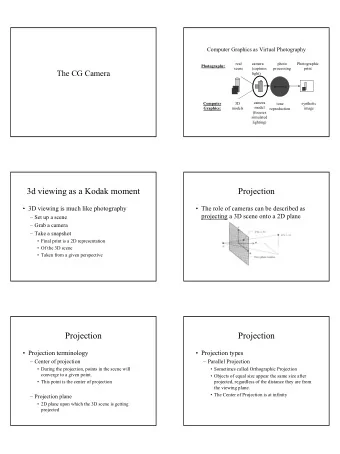3d viewing as a Kodak moment  Projection   3D viewing is much like photography   The role of
