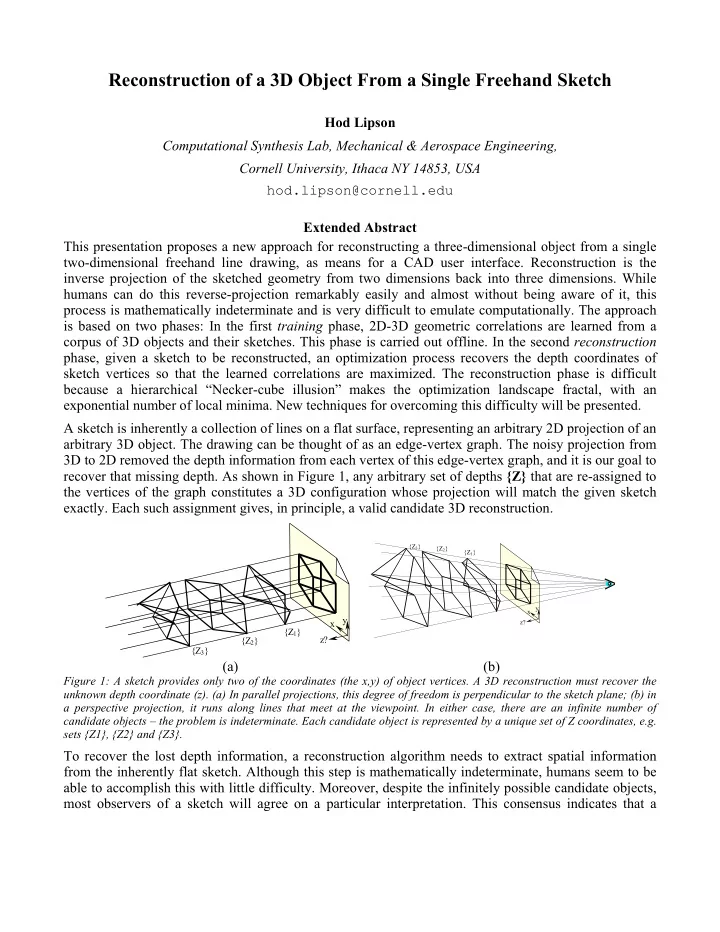 reconstruction of a 3d object from a single freehand