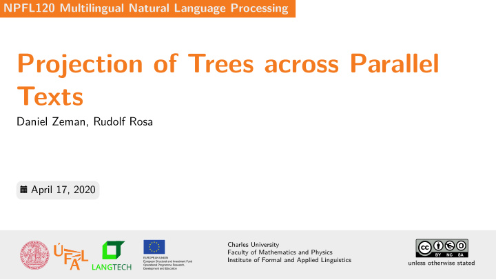 projection of trees across parallel texts