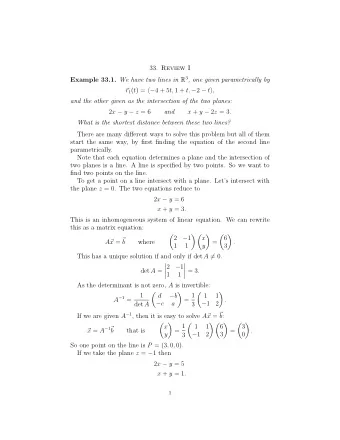 33. Review I Example 33.1. We have two lines in R 3 , one given parametrically by   r 1 ( t ) =
