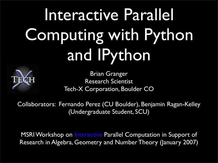 interactive parallel computing with python and ipython