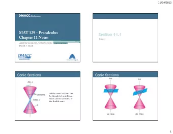 MAT 129  Precalculus  Chapter 11 Notes  Conics  Analytic Geometry, Conic Sections  David J.
