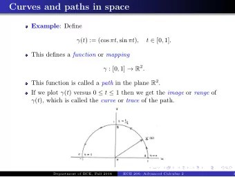 Curves and paths in space Example : Define  ( t ) := (cos t, sin t ) , t  [0 , 1] . This