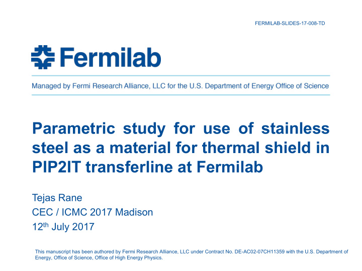 parametric study for use of stainless