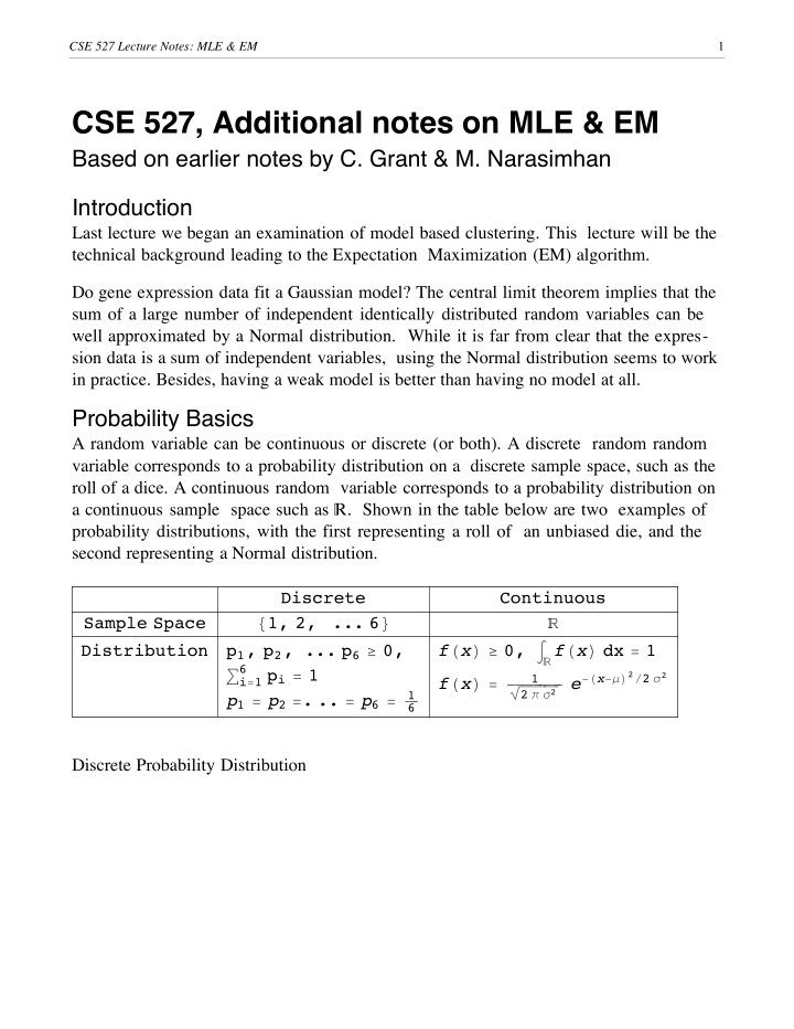 cse 527 additional notes on mle em