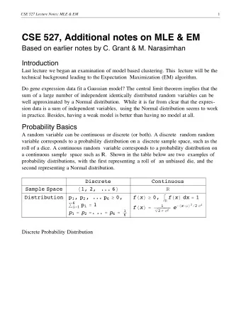 CSE 527, Additional notes on MLE &amp; EM  Based on earlier notes by C. Grant &amp; M. Narasimhan