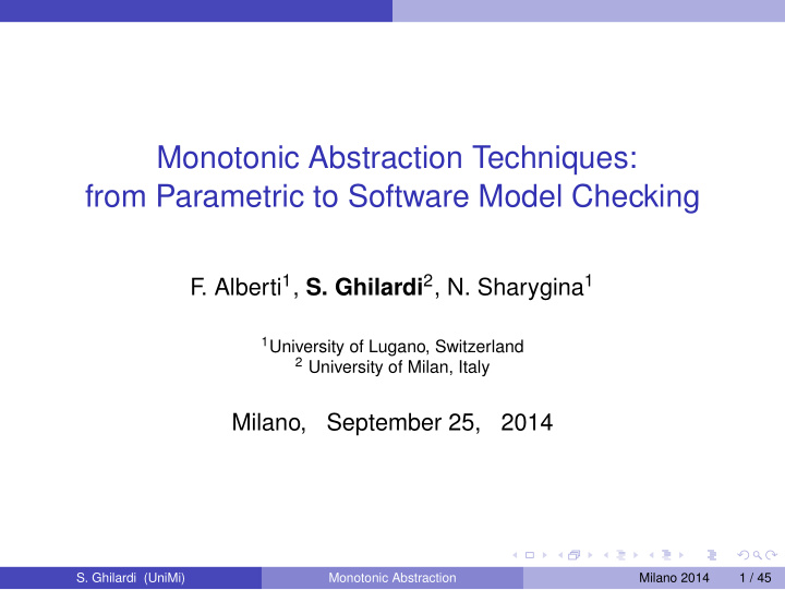 monotonic abstraction techniques from parametric to