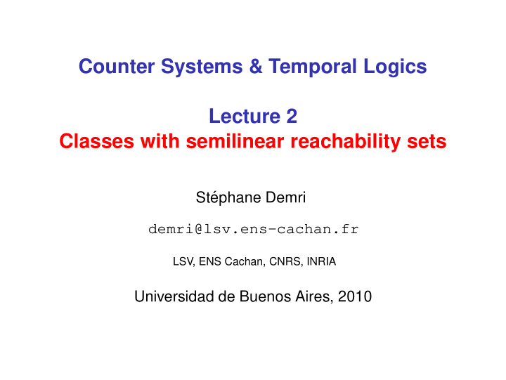 counter systems temporal logics lecture 2 classes with