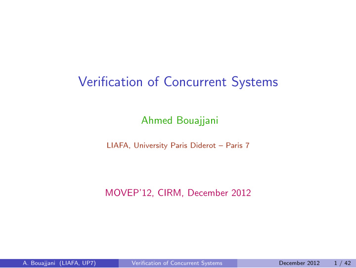 verification of concurrent systems