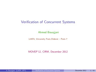 Verification of Concurrent Systems  Ahmed Bouajjani  LIAFA, University Paris Diderot  Paris 7