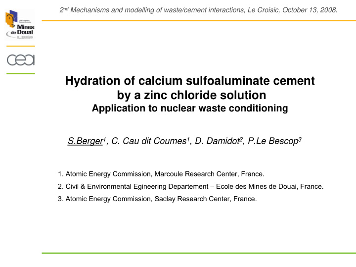 hydration of calcium sulfoaluminate cement by a zinc