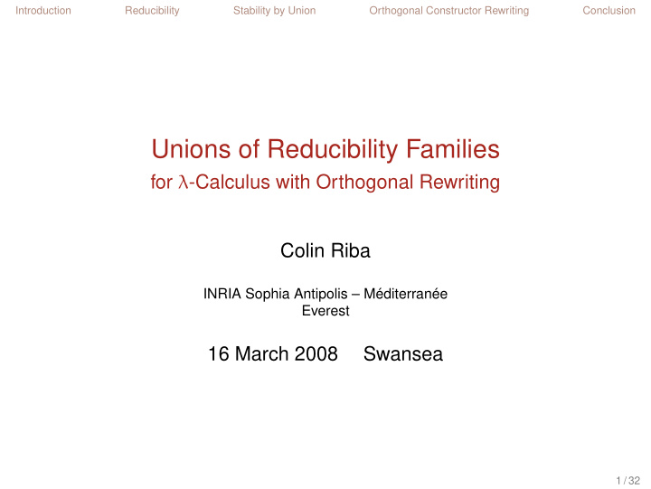 unions of reducibility families