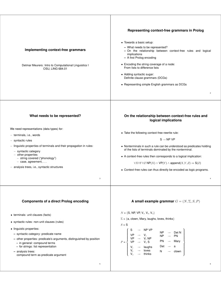 representing context free grammars in prolog