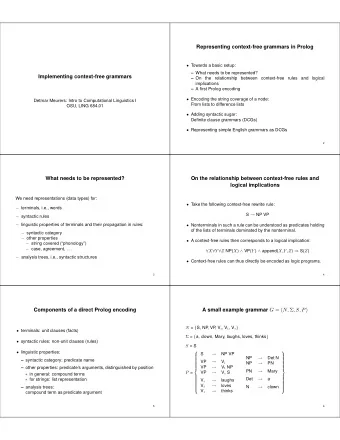 Representing context-free grammars in Prolog  Towards a basic setup:  What needs to be
