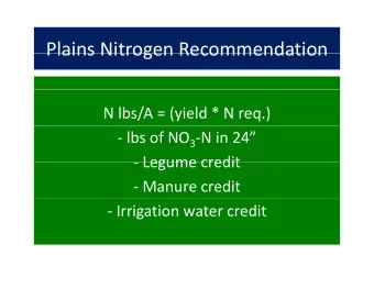 Plains Nitrogen Recommendation Plains Nitrogen Recommendation N lbs/A = (yield * N req.)  lbs of