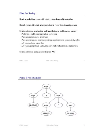 Plan for Today  Review main idea syntax-directed evaluation and translation  Recall syntax-directed