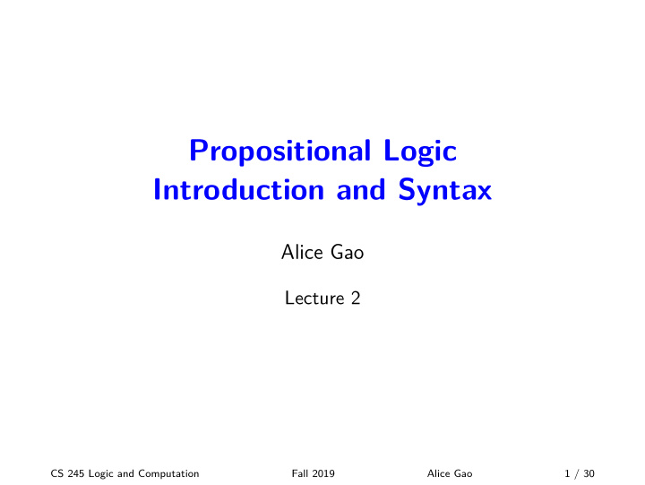 propositional logic introduction and syntax