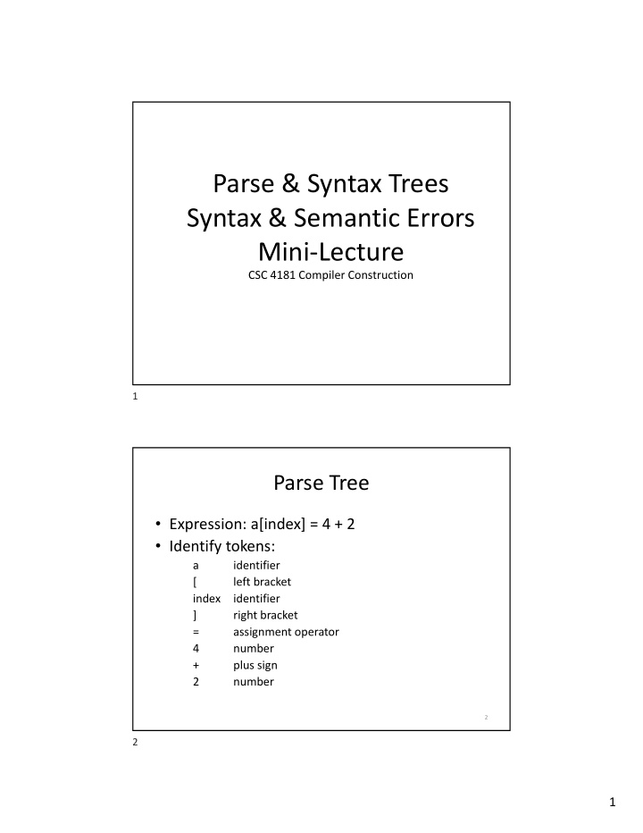 parse syntax trees syntax semantic errors mini lecture