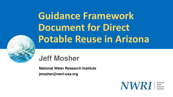 guidance framework document for direct potable reuse in