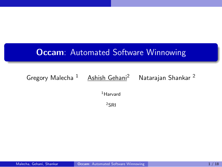 occam automated software winnowing