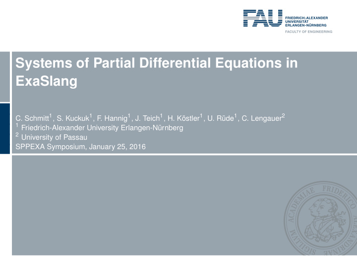 systems of partial differential equations in exaslang