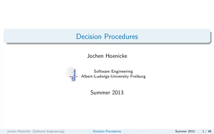 decision procedures