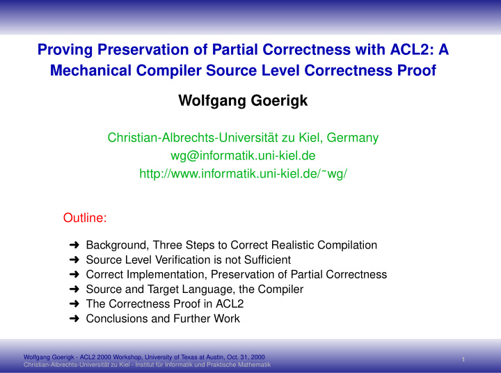 proving preservation of partial correctness with acl2 a