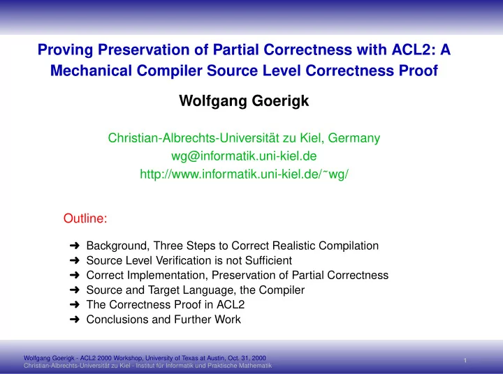 proving preservation of partial correctness with acl2 a