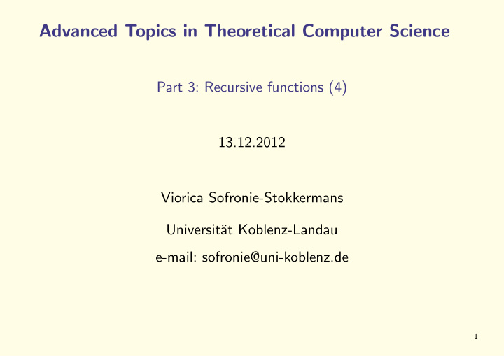 advanced topics in theoretical computer science