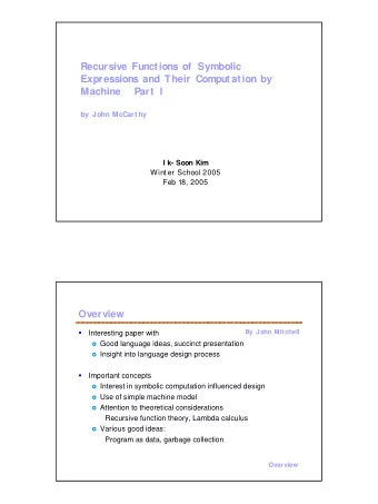 Recursive Functions of  Symbolic  Expressions and Their Computat ion by  Machine   Part I  by John