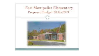 East Montpelier Elementary  Proposed Budget 2018-2019  Welcome  Budgeting Process  Components