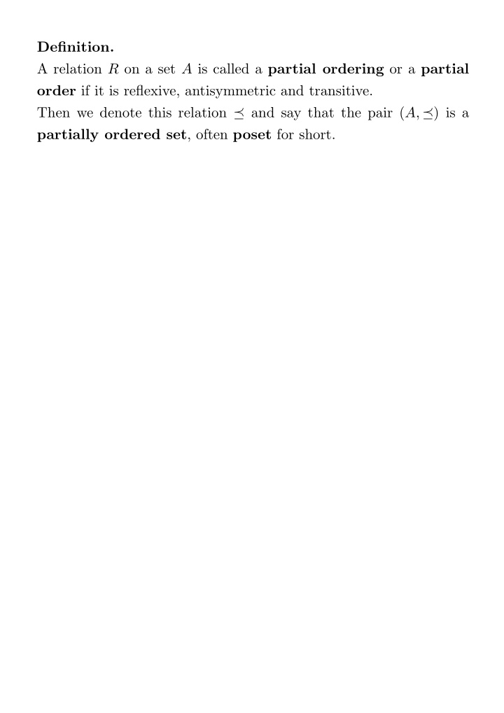 definition a relation r on a set a is called a partial