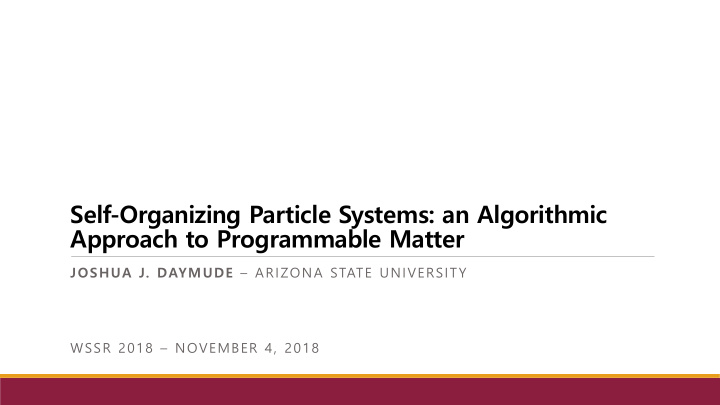self organizing particle systems an algorithmic approach