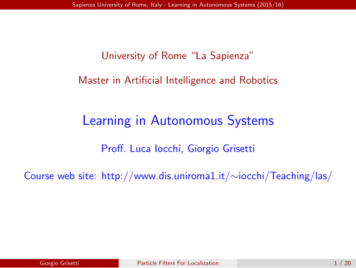 learning in autonomous systems