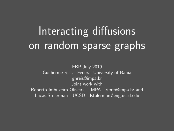 interacting diffusions on random sparse graphs