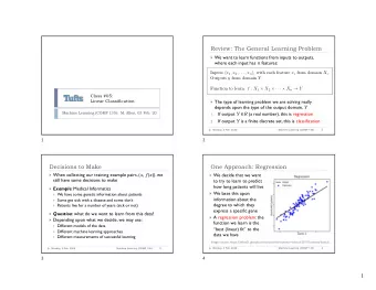 Decisions to Make  One Approach: Regression } When collecting our training example pairs, ( x , f (