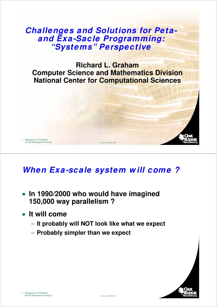 challenges and solutions for peta and exa sacle