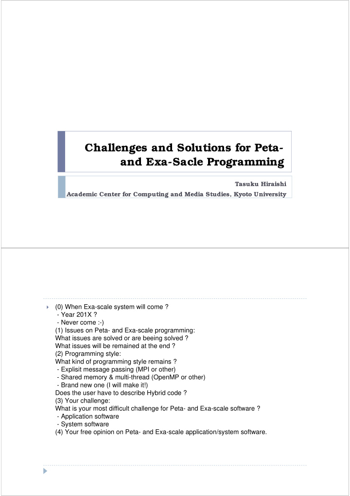 challenges and solutions for peta and exa sacle