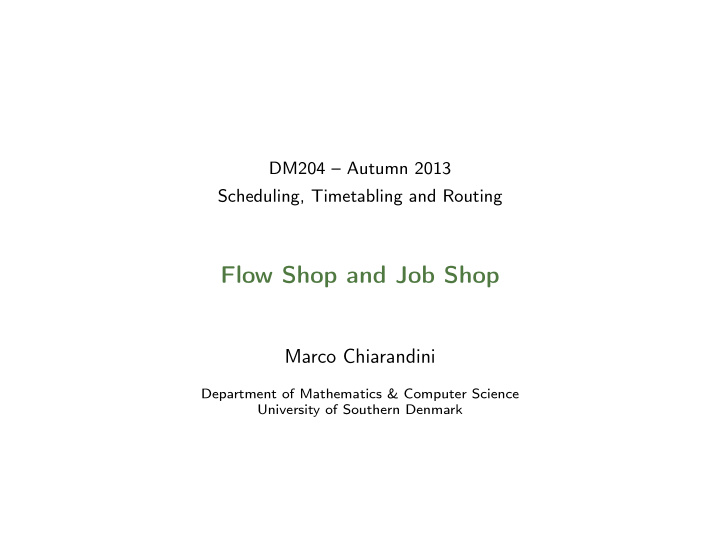 flow shop and job shop