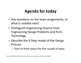 Agenda  for  today    Any  quesAons  on  the  team  assignments,  or