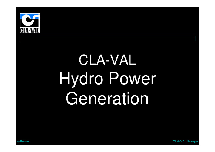 hydro power generation