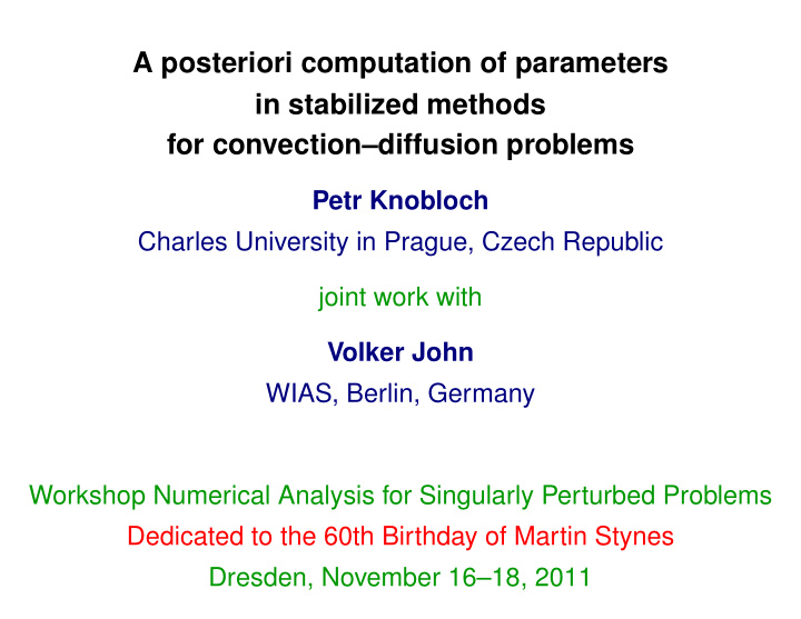 a posteriori computation of parameters in stabilized